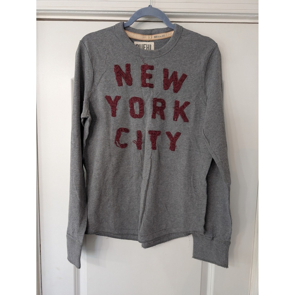 Ruehl No‎ 925 Mens New York City Graphic Long Sleeve T-Shirt Gray Red Small Y2K
